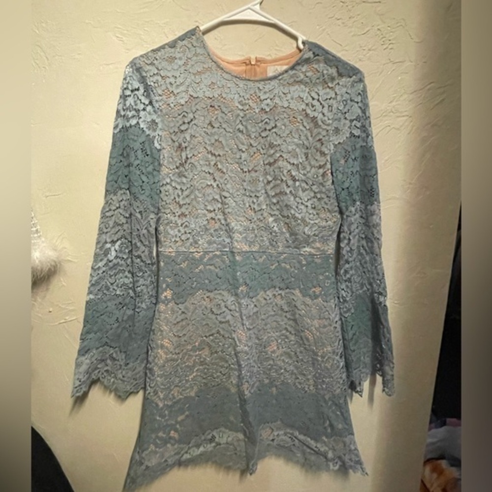 Long Sleeve Light Blue Lace WAYF Mini Dress - size xsmall💙